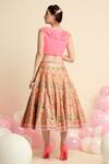 Shop_Priyanka Jain_Peach Dupion Silk Floral Embroidered Skirt Set_at_Aza_Fashions