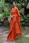 Buy_Deepthee_Orange Silk Floral Embroidered Saree With Blouse_at_Aza_Fashions