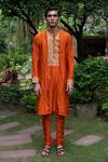 Buy_Deepthee_Orange Silk Yoke Embroidered Kurta And Churidar Set_at_Aza_Fashions