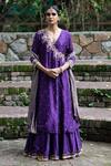 Buy_Deepthee_Purple Silk Paisley Embroidered Angarkha Kurta Set_at_Aza_Fashions