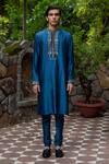 Buy_Deepthee_Blue Silk Embroidered Yoke Kurta And Churidar Set_at_Aza_Fashions