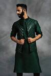 Buy_DiyaRajvvir_Green Embroidered Silk Bundi And Kurta Set_at_Aza_Fashions