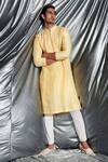 Shop_Dev R Nil_Yellow Chanderi Silk Kurta Set_at_Aza_Fashions