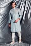 Buy_Dev R Nil_Grey Silk Embroidered Kurta Set_at_Aza_Fashions