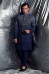 Buy_Dev R Nil_Blue Silk Ikat Embroidered Sherwani Set_at_Aza_Fashions