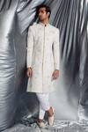 Buy_Dev R Nil_White Handloom Cotton Embroidered Sherwani_at_Aza_Fashions