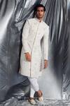 Shop_Dev R Nil_White Handloom Cotton Embroidered Sherwani_at_Aza_Fashions
