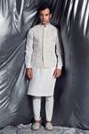 Buy_Dev R Nil_White Handloom Cotton Embroidered Bundi And Kurta Set_at_Aza_Fashions
