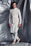 Shop_Dev R Nil_White Handloom Cotton Embroidered Bundi And Kurta Set_at_Aza_Fashions