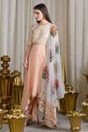 Buy_Sahil Kochhar_Peach And Sky Grey Asymmetrical Sequined Kurta And Churidar Set_at_Aza_Fashions