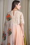 Shop_Sahil Kochhar_Peach And Sky Grey Asymmetrical Sequined Kurta And Churidar Set_at_Aza_Fashions
