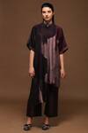 Buy_Clos_Brown Dupion Silk Printed Asymmetric Kurta And Pant Set_at_Aza_Fashions