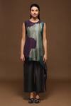 Buy_Clos_Brown Dupion Silk Printed Asymmetric Kurta And Pant Set_at_Aza_Fashions