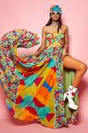 Buy_Eshaa Amiin_Multi Color Crepe Geometric Pattern Flared Skirt_at_Aza_Fashions