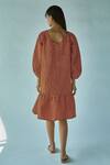 Shop_Ek Katha_Orange Chanderi Printed Dress_at_Aza_Fashions