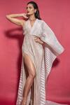 Buy_Pankaj & Nidhi_Pink Organza Metallic Embroidered Saree Gown_at_Aza_Fashions