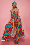 Buy_Eshaa Amiin_Multi Color Crepe Geometric Pattern Halter Neck Tunic_at_Aza_Fashions