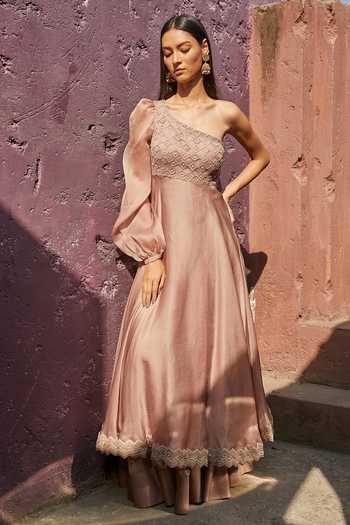 Rent Golden One Shoulder Anarkali