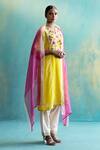 Buy_Shivani Bhargava_Pink Kota Silk Colorblock Dupatta_at_Aza_Fashions