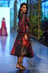 Shop_Gauri & Nainika_Black Floral Print Flared Dress_at_Aza_Fashions