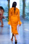Shop_Gauri & Nainika_Yellow Cluster Shawl Collar Wrap Dress_at_Aza_Fashions