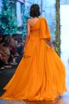 Shop_Gauri & Nainika_Yellow Cluster One Shoulder Draped Gown_at_Aza_Fashions