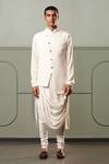 Buy_Qbik_White Embroidered Bundi And Draped Kurta Set_at_Aza_Fashions