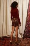 Shop_Nikita Mhaisalkar_Maroon Crepe Silk Embroidered Skirt_at_Aza_Fashions