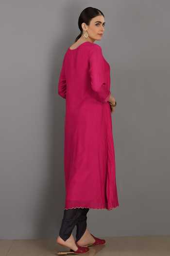 Women Pink Chanderi Silk Anarkali Kurtas