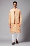 Buy_Hilo Design_Peach Moonga Silk Mightly Dyed Bundi And Kurta Set_at_Aza_Fashions