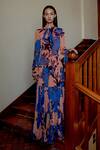 Buy_KoAi_Blue Chiffon Floral Pattern Tiered Dress_at_Aza_Fashions