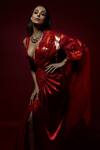 Shop_Amit Aggarwal_Maroon Satin Pre-draped Organza Saree With Blouse_at_Aza_Fashions