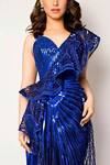 Shop_Amit Aggarwal_Blue Metallic Saree Gown_at_Aza_Fashions