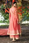 Shop_Tanu Malhotra_Coral Kurta Embroidered Anarkali And Farshi Pyjama Set_at_Aza_Fashions