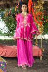 Buy_Tanu Malhotra_Fuchsia Embroidered Peplum Kurta And Sharara Set_at_Aza_Fashions