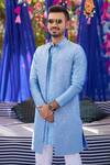 Shop_Contrast By Parth_Blue Chikankari Bundi And Kurta Set_at_Aza_Fashions