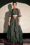 Buy_Jubinav Chadha_Black Taffeta Shimmer Cape And Draped Skirt Set_at_Aza_Fashions