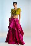 Buy_Jubinav Chadha_Green Dupion Ayana Ruffle Top_at_Aza_Fashions