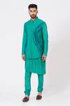 Buy_Jatin Malik_Green Slub Silk Hand Painted Bundi And Kurta Set_at_Aza_Fashions