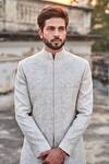 Shop_JAYANTI REDDY_Beige Chikankari Sherwani Set_at_Aza_Fashions