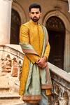 Buy_JAYANTI REDDY_Yellow Raw Silk Zardozi Embroidered Sherwani Set_at_Aza_Fashions