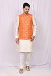 Buy_Arihant Rai Sinha_Orange Art Silk Woven Bundi And Kurta Set_at_Aza_Fashions