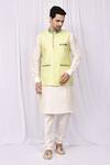 Buy_Arihant Rai Sinha_Yellow Art Silk Woven Bundi And Kurta Set_at_Aza_Fashions