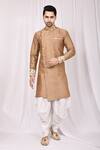 Buy_Arihant Rai Sinha_Brown Art Silk Asymmetric Kurta And Cowl Pant Set_at_Aza_Fashions