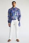 Shop_Kunal Anil Tanna_Blue Cotton Jacket And Pant Set_at_Aza_Fashions