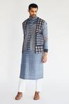 Shop_Kunal Anil Tanna_Blue Cotton Bundi And Kurta Set_at_Aza_Fashions