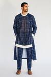 Shop_Kunal Anil Tanna_Blue Cotton Mesh Print Jacket And Pant Set_at_Aza_Fashions