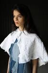 Buy_Leh Studios_White Cotton Pique Knit Creased Collar Cape_at_Aza_Fashions