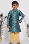 Buy_Little Bansi_Green Peacock Banarasi Sherwani And Pyjama Set For Boys_at_Aza_Fashions