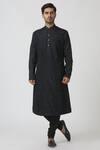 Buy_Aryavir Malhotra_Black Cotton Silk Embroidered Kurta Set_at_Aza_Fashions